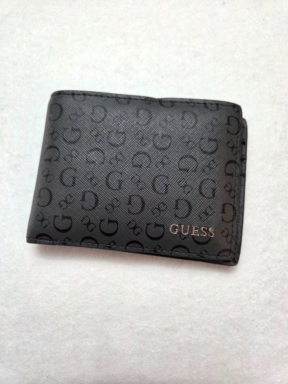 GUESS Monogram Carter Billfold Black Gray Coal Bifold Wallet Removable ID Holder